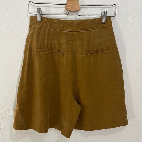 Zara Mustard Pleated High Waisted Trouser Shorts Small - Picture 2 of 9